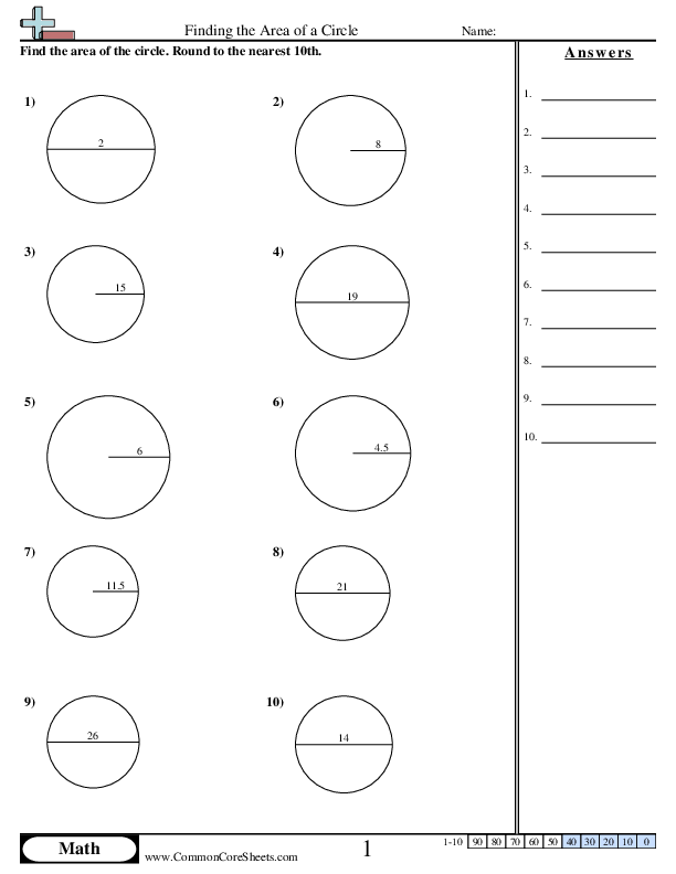 Area of Circle worksheet
